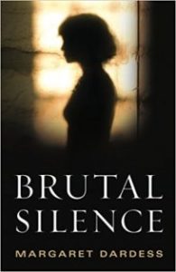 Brutal Silence Book cover, silhouette of a woman facing left in front of a window