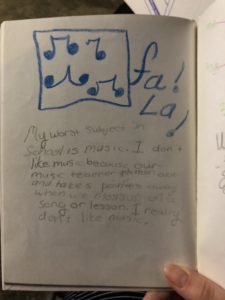 Megan Clark's fourth grade writing about how much she hated music class.