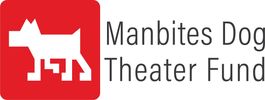 Logo for Manbites Dog Theater Fund, with a white graphic of a dog on a red background.