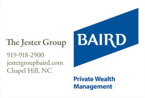 Text and logo for ClydeFEST naming sponsor, The Jester Group at Baird