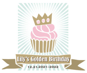 Sponsor logo from Lily's Golden Birthday, featuring a cupcake and gold crown