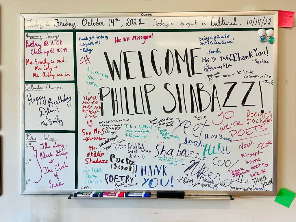 Photo of the thank you board the kids made for Phillip Shabazz