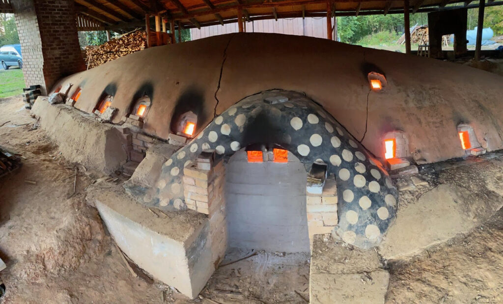 a large kiln fired up