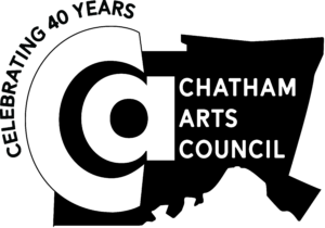 Black-and-white Chatham Arts Council logo, including text: Celebrating 40 Years, Chatham Arts Council