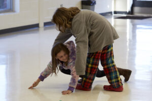 Black Box dancers lead fourth graders in dance at Pittsboro Elementary.