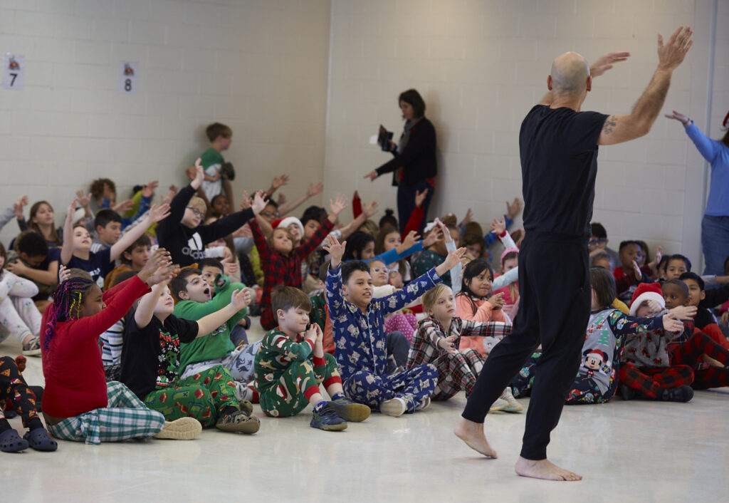 Black Box dancers perform alongside fourth graders in dance at Pittsboro Elementary.