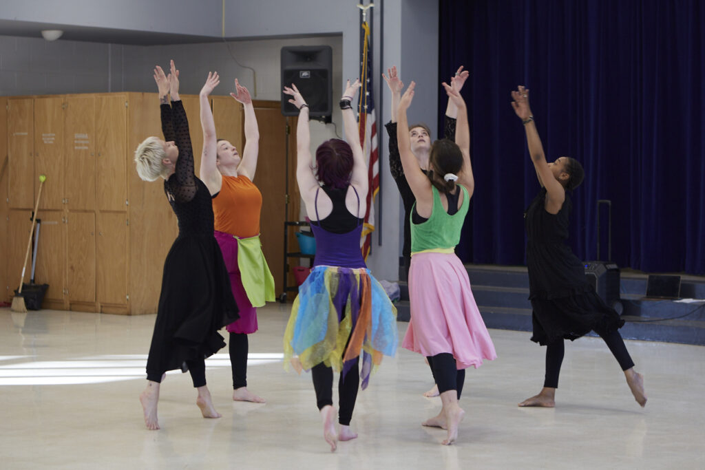 Black Box dancers perform alongside fourth graders in dance at Pittsboro Elementary.