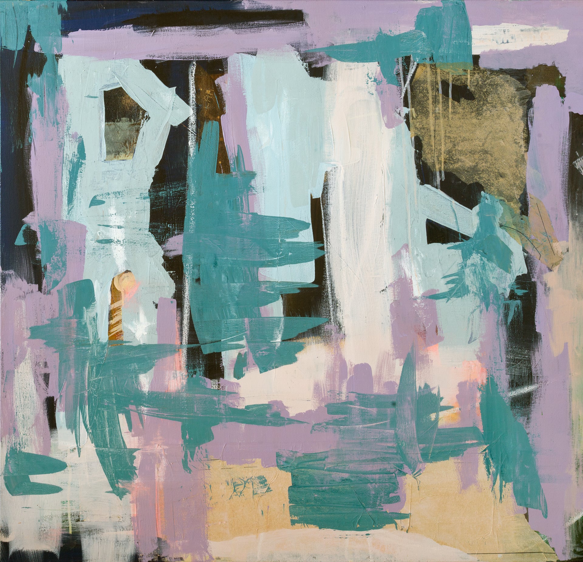 An abstract mixed media collage.